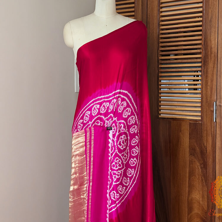 Red Pink Pure Gajji Silk Rasmandal Bandhani Saree