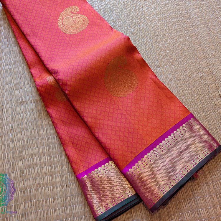 Pink Orange Pure Kanjivaram Silk Saree