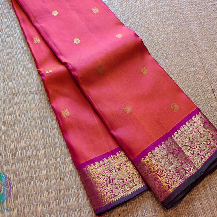 Orange Pink Pure Kanjivaram Silk Saree