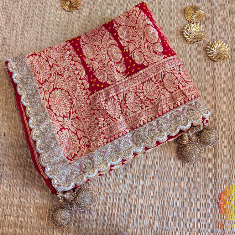 Red Banarasi Bandhani Georgette Border Dupatta