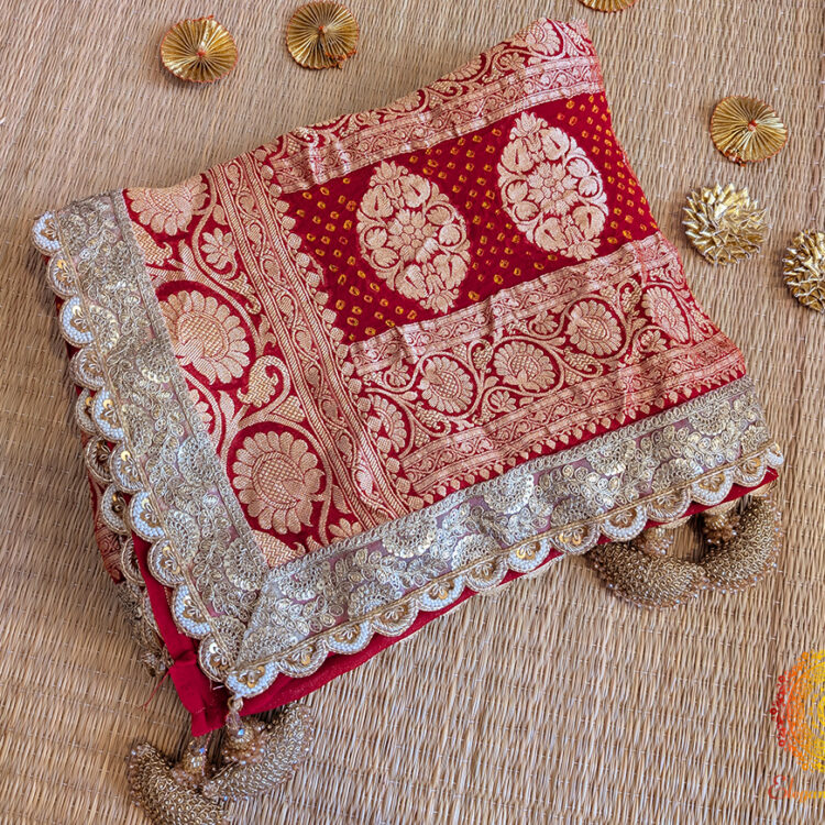 Red Banarasi Georgette Bandhani Border Dupatta