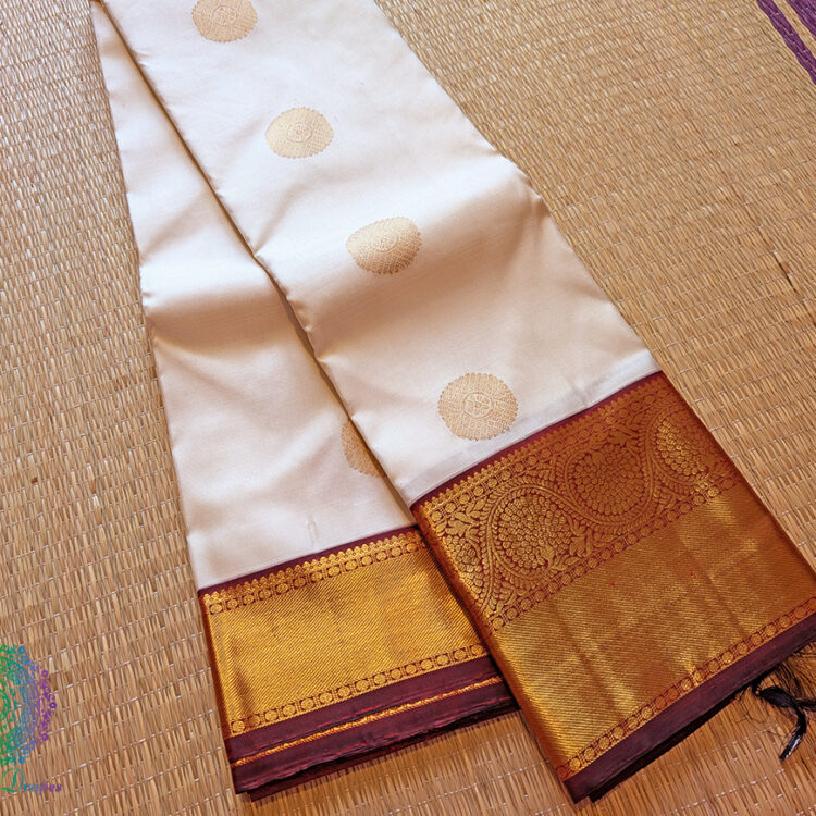 White Maroon Pure Kanjivaram Silk Saree