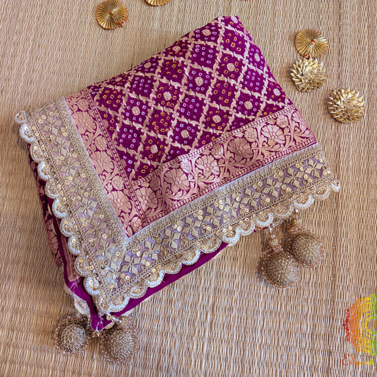 Magenta Purple Banarasi Georgette Bandhani Border Dupatta