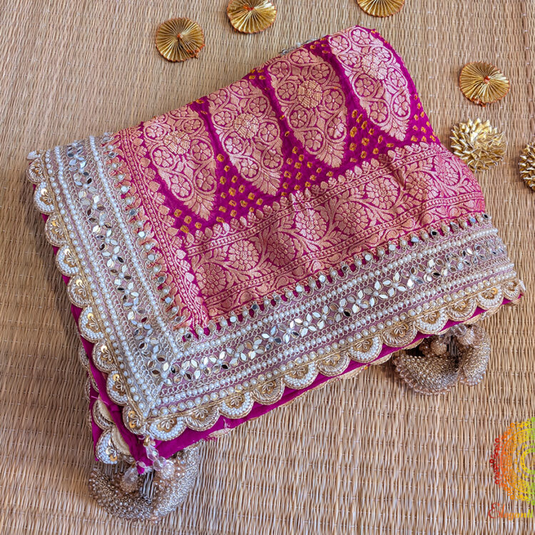 Pink Banarasi Georgette Bandhej Zardozi Border Dupatta