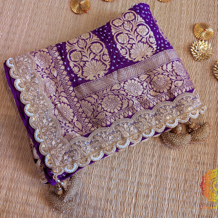 Purple Banarasi Bandhani Georgette Border Dupatta