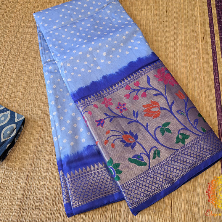 Blue Bandhani Meenakari Katan Silk Saree