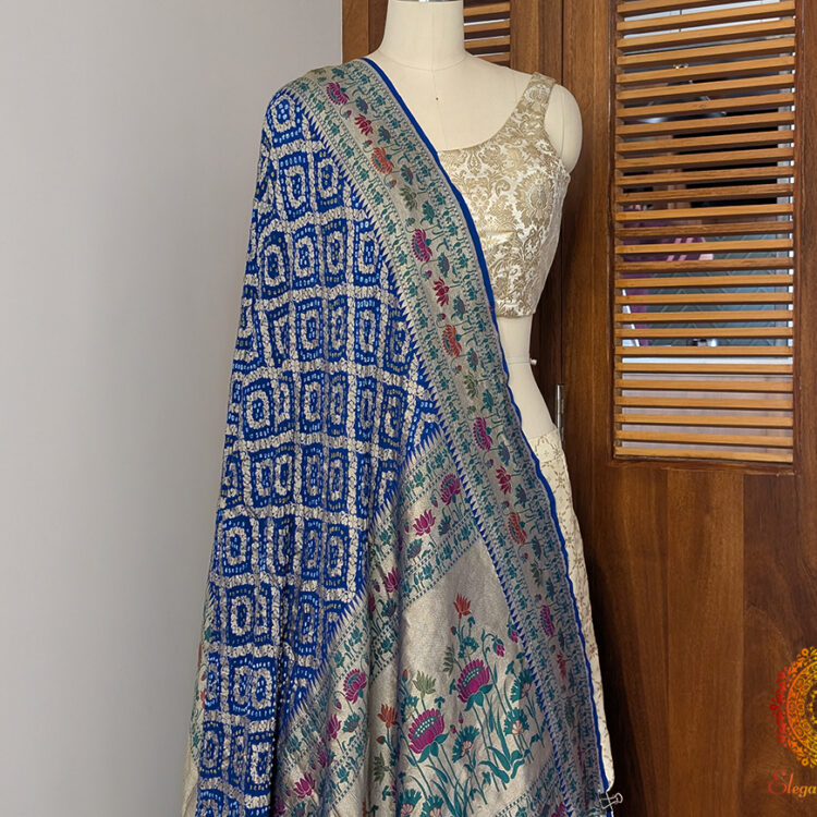 Blue Banarasi Handloom Georgette Meenakari Bandhani Dupatta