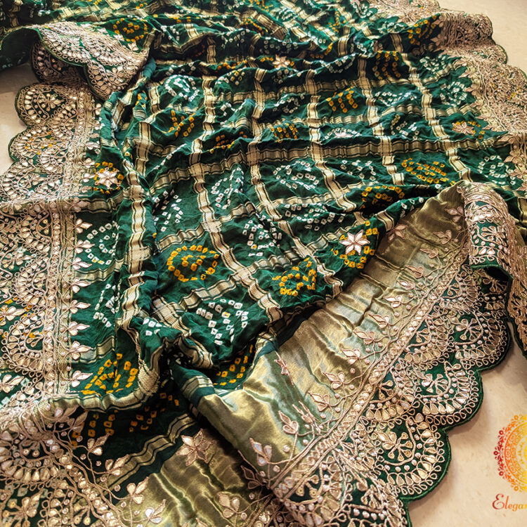 Green Gaji Silk Bandhani Gota Patti Saclloped Dupatta