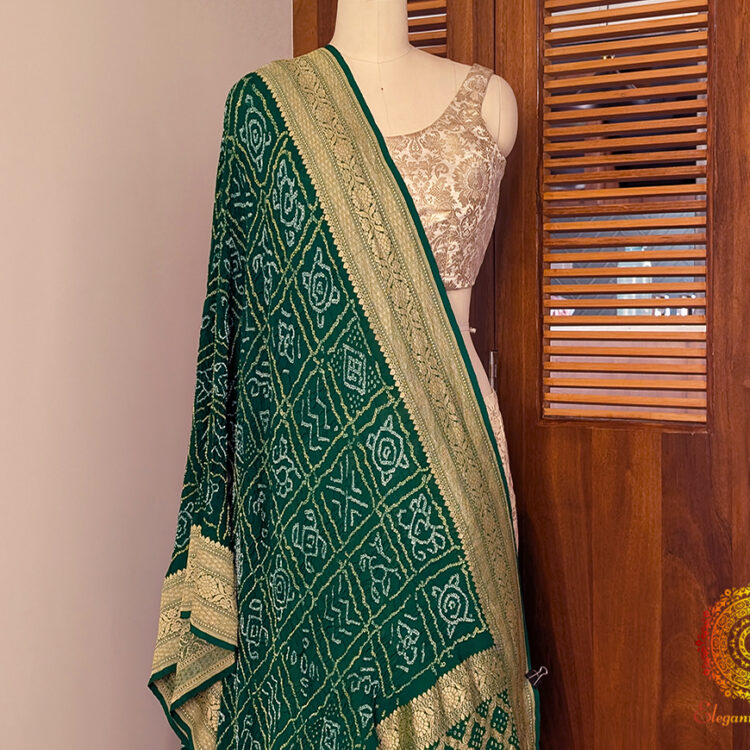 Green Banarasi Georgette Rai Bandhej Dupatta