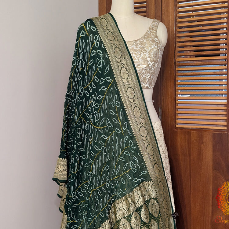 Green Banarasi Georgette Rai Bandhej Dupatta