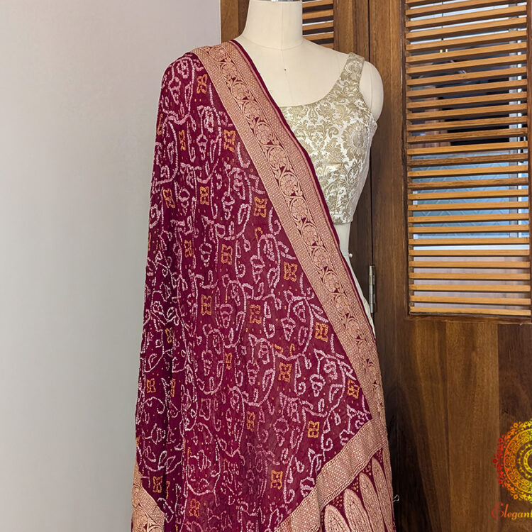 Maroon Banarasi Georgette Rai Bandhej Dupatta