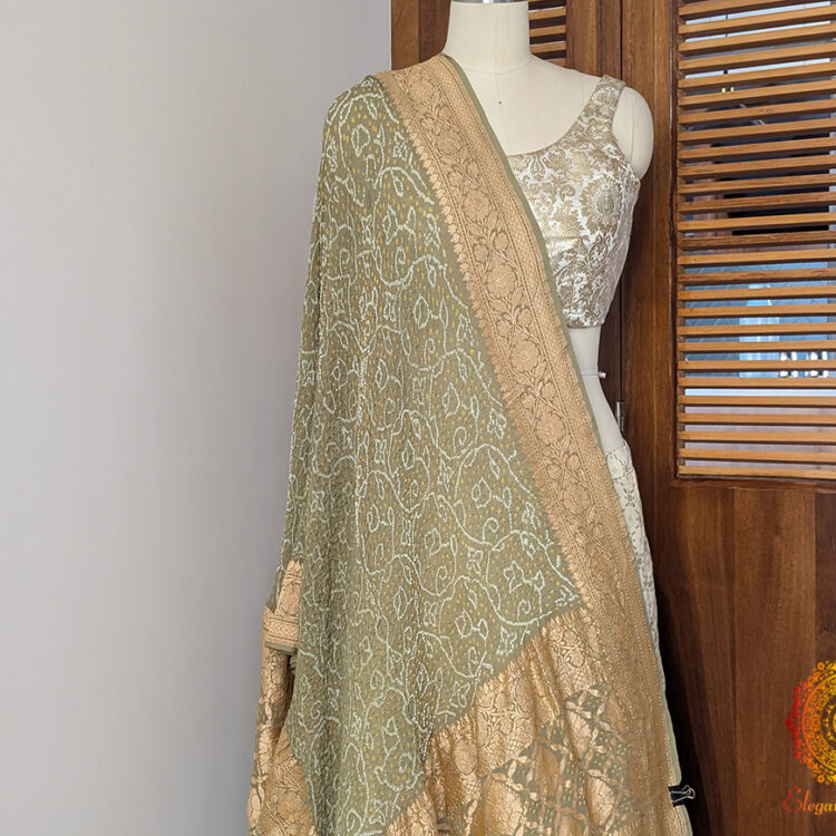 Moss Green Banarasi Georgette Rai Bandhej Dupatta