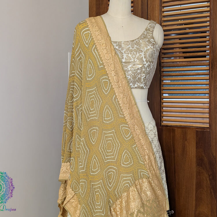 Olive Green Banarasi Georgette Rai Bandhej Dupatta