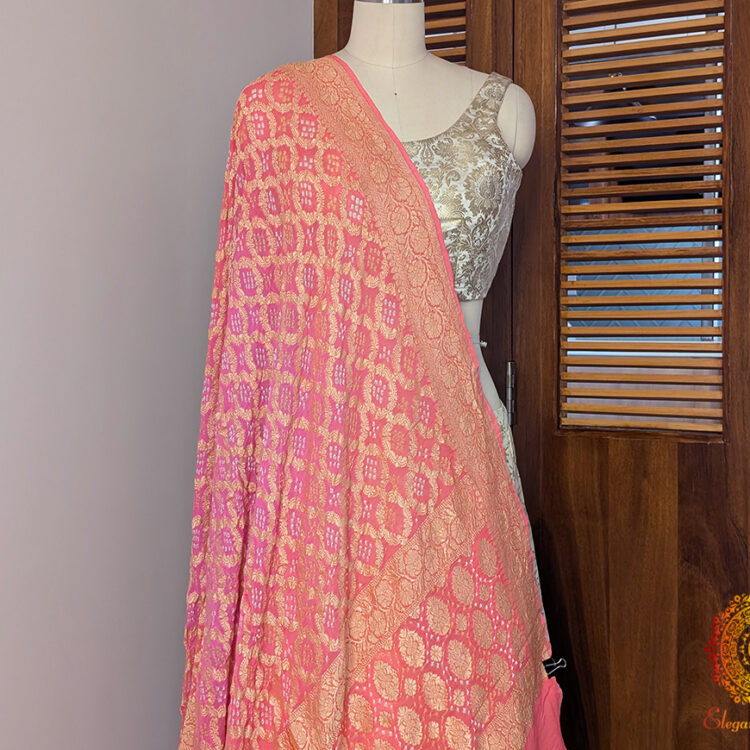 Pink Peach Banarasi Bandhani Georgette Dupatta