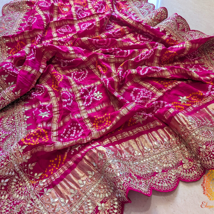 Pink Gaji Silk Bandhani Gota Patti Saclloped Dupatta