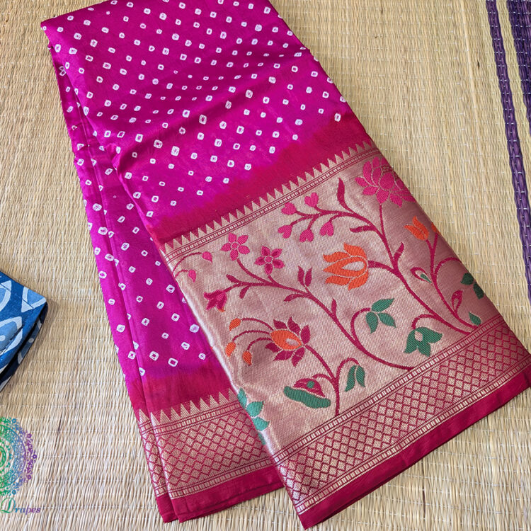 Pink Bandhani Meenakari Katan Silk Saree