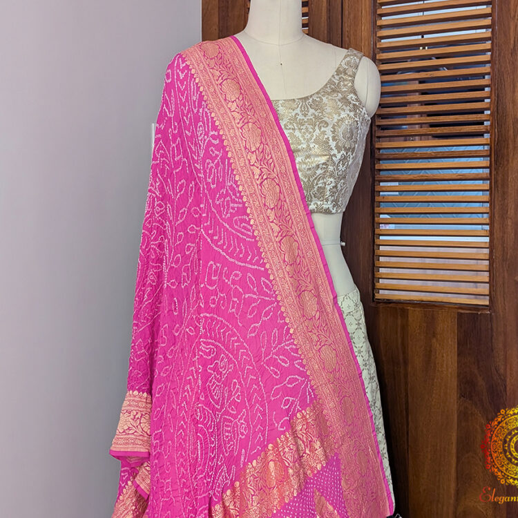 Pink Banarasi Georgette Rai Bandhej Dupatta