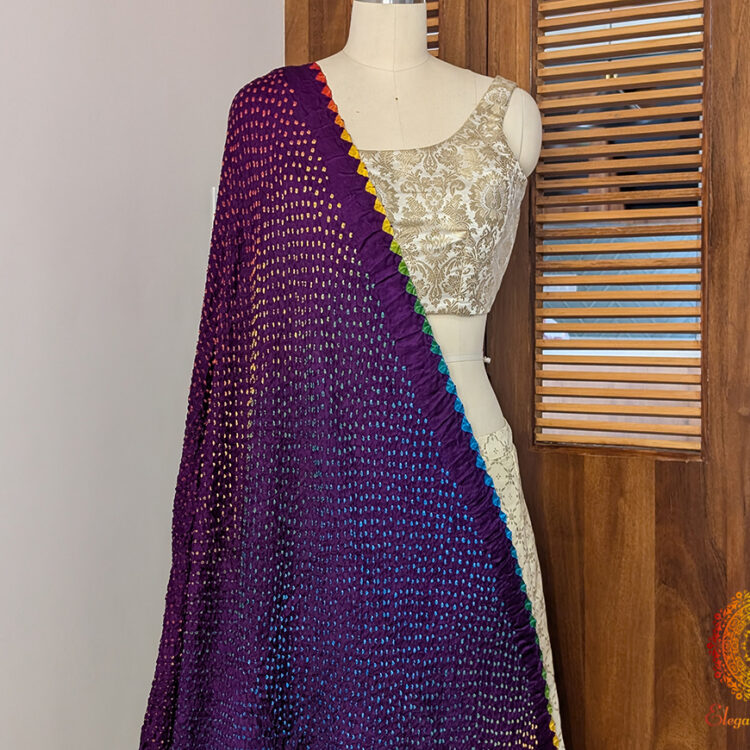 Purple Gaji Silk Bandhani Dupatta