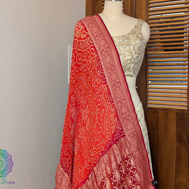 Red Orange Banarasi Georgette Rai Bandhej Dupatta