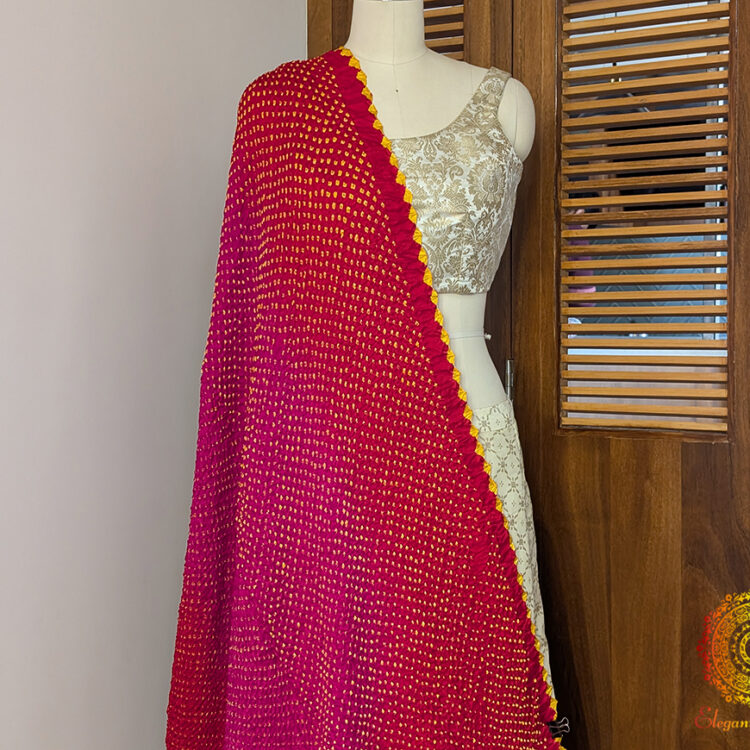 Red Pink Gaji Silk Bandhani Dupatta