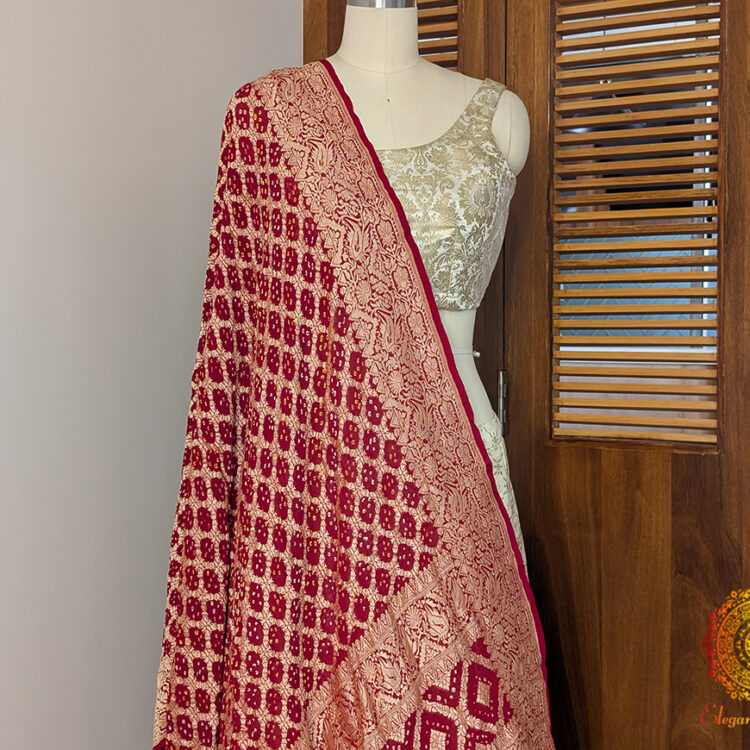 Deep Red Banarasi Bandhani Georgette Dupatta