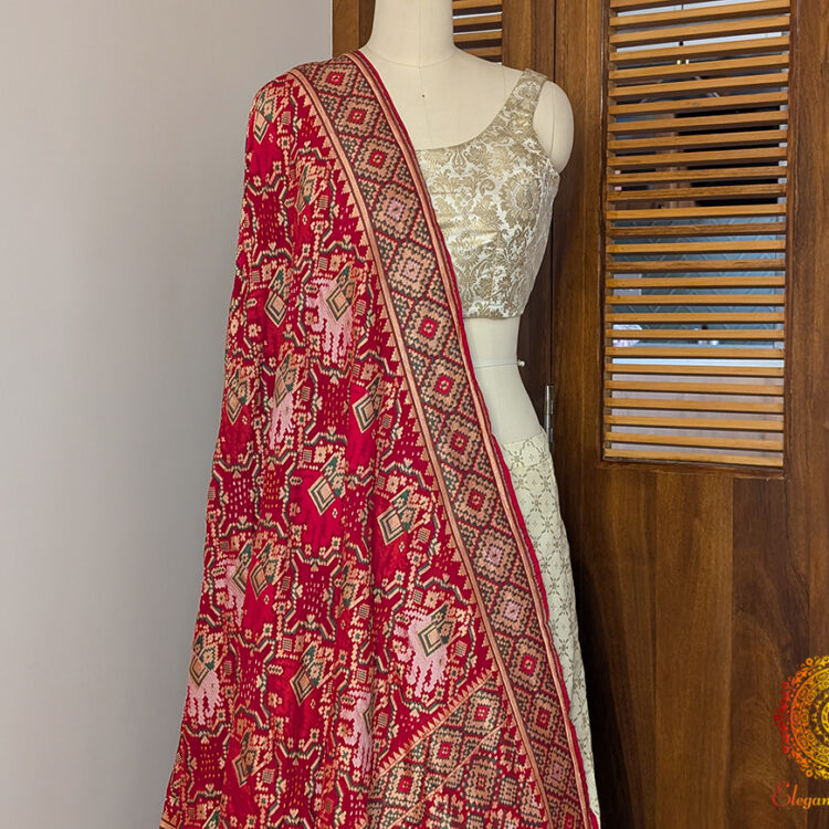 Red Banarasi Handloom Georgette Meenakari Bandhani Dupatta