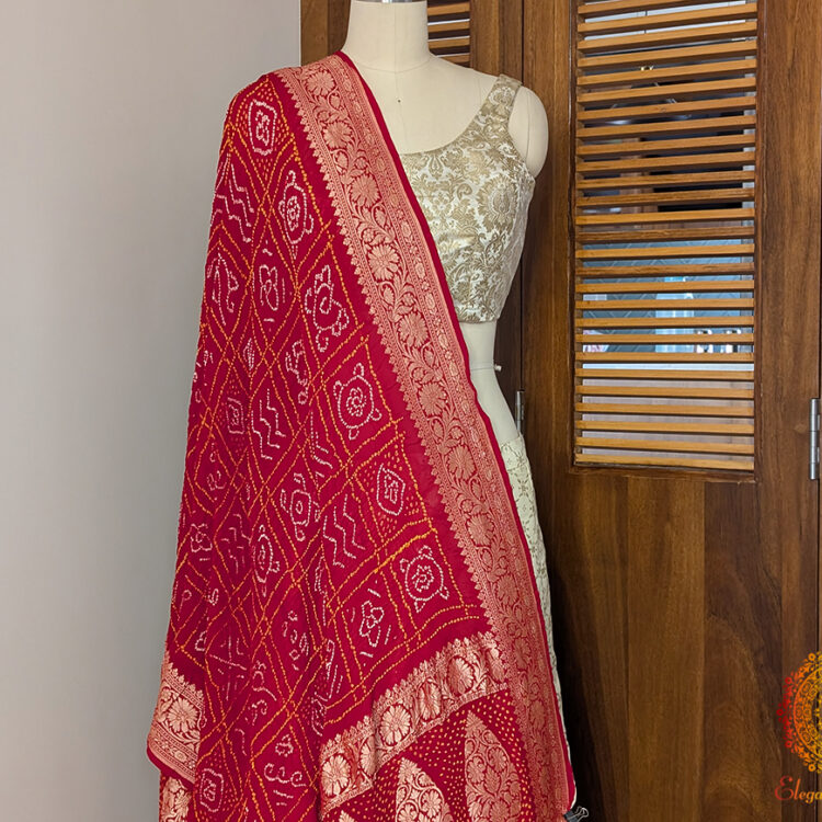 Red Banarasi Georgette Rai Bandhej Dupatta