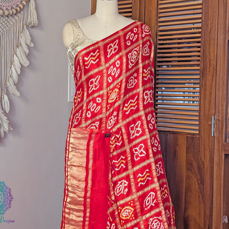 Orange Pure Gaji Silk Bandhani Gharchola Saree