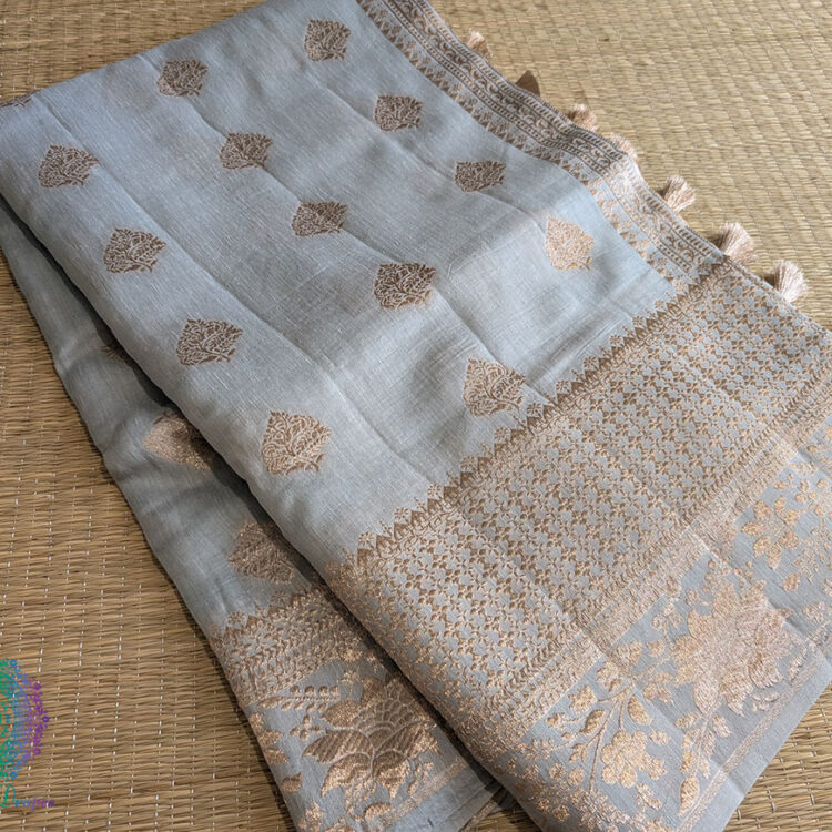 Grey Banarasi Handloom Pure Linen Saree