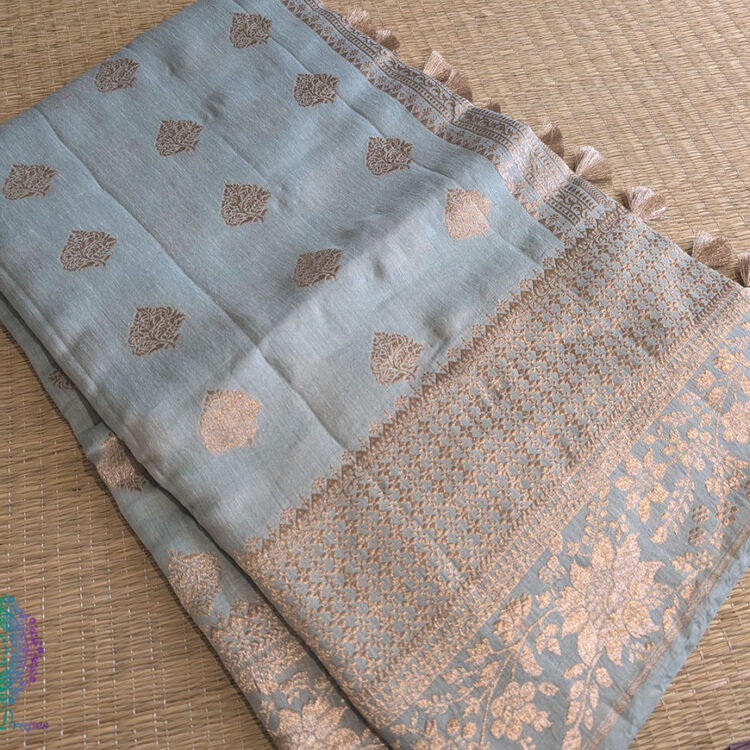 Blue Banarasi Handloom Pure Linen Saree