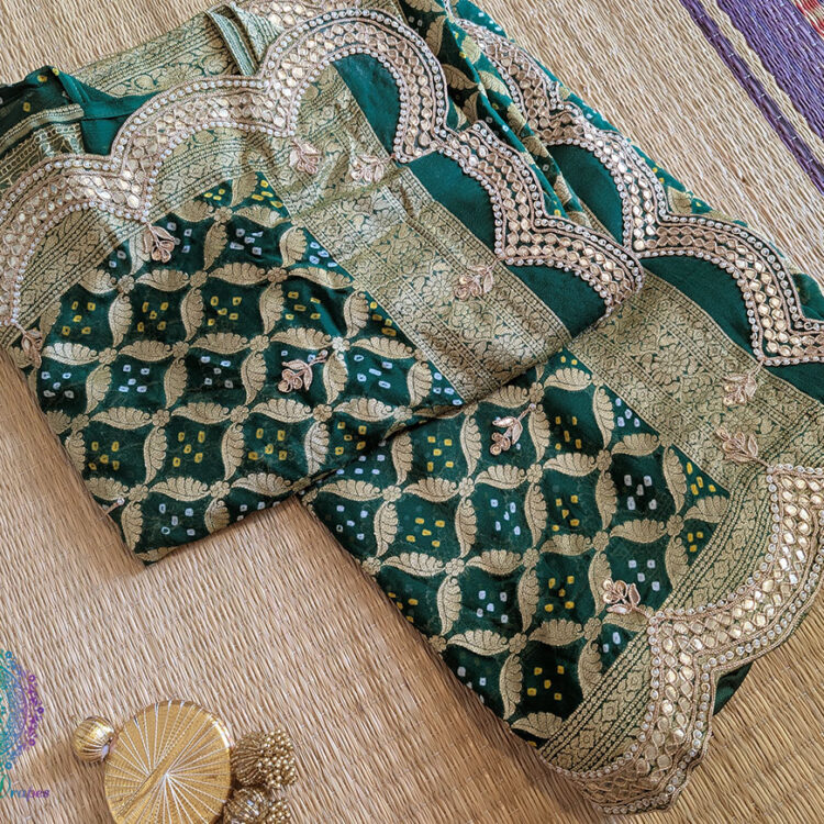 Green Banarasi Georgette Bandhani Gharchola Saree