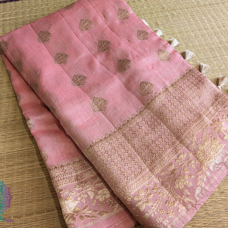 Peach Banarasi Handloom Pure Linen Saree