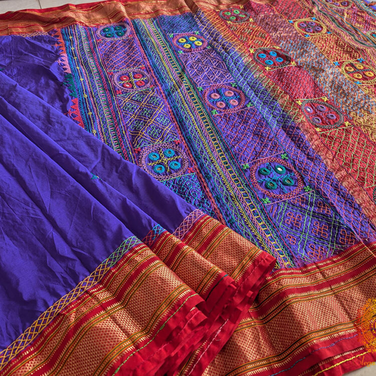Purple Pure Ilkal Silk Lambani Handwork Saree
