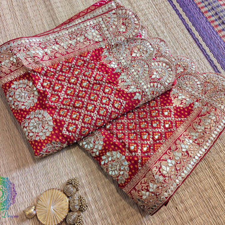 Red Banarasi Georgette Saree with Gota Patti Handwork