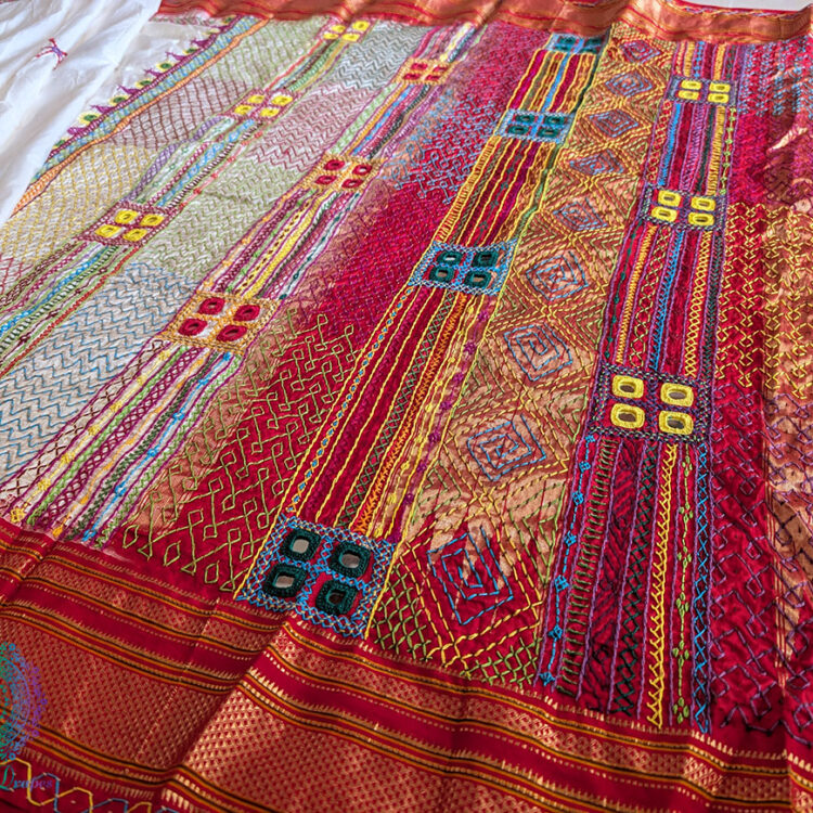 White Red Pure Ilkal Silk Lambani Handwork Saree