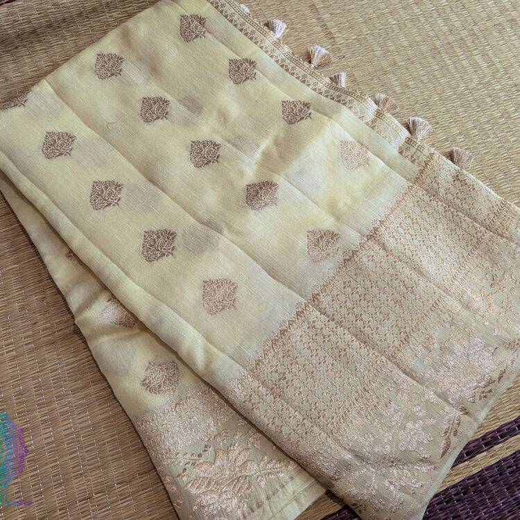 Lemon Yellow Banarasi Handloom Pure Linen Saree