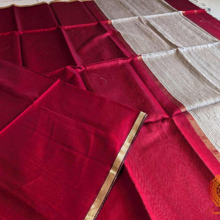 Red Maheshwari Handloom Silk Cotton Saree