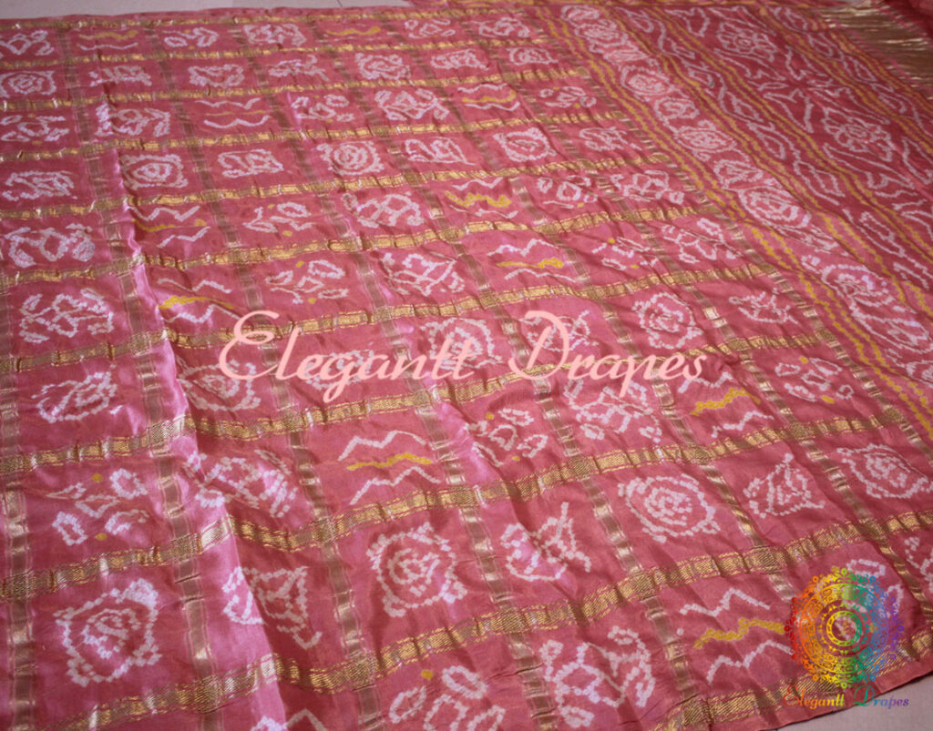 Dusty Pink Gharchola Pure Gaji Silk Bandhani Saree