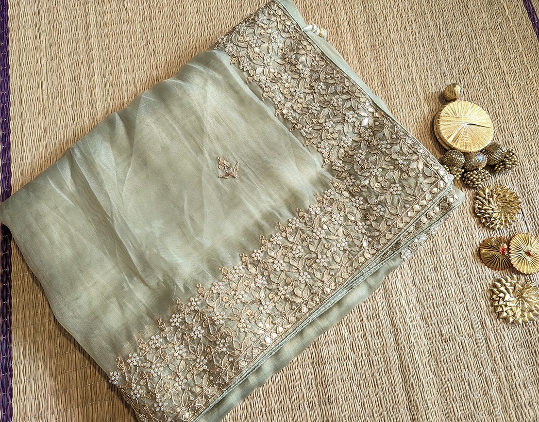 Pale Peach Tissue Organza Gota Patti Saree