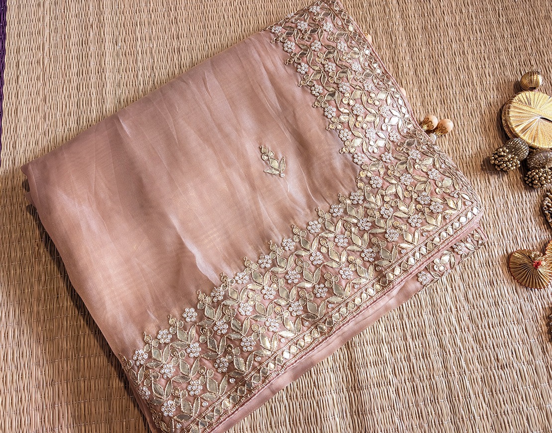 Olive Green Tissue Organza Gota Patti Saree