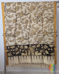 Beige Hand-painted Kalamkari Pure Bangalore Silk Dupatta