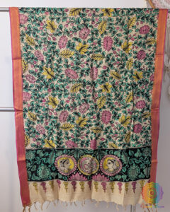 Beige Pink Kalamkari Pure Bangalore Silk Dupatta