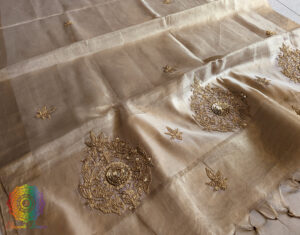 Beige Tissue Silk Handwork Saree