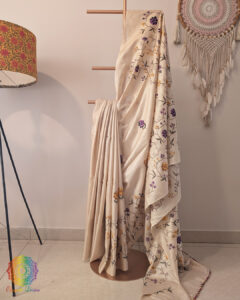 Off White Pure Tussar Silk Embroidered Saree