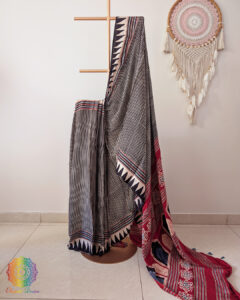 Black Red Modal Silk Ajrakh Saree