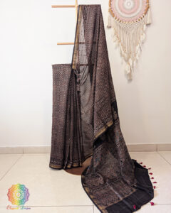 Black Chanderi Ajrakh Saree