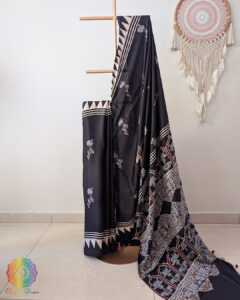 Black Modal Silk Ajrakh Saree