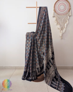 Black Modal Silk Ajrakh Saree
