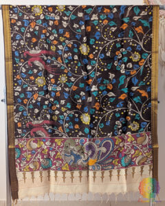 Black Kalamkari Pure Bangalore Silk Dupatta