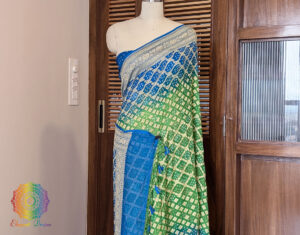 Blue Green Banarasi Bandhani Khaddi Georgette Saree